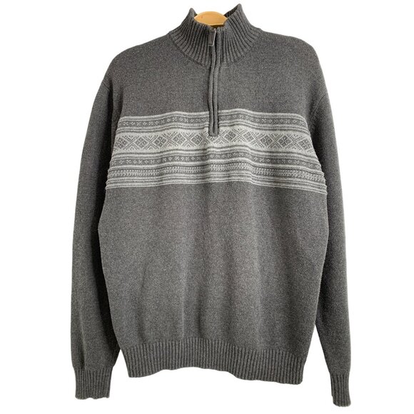 Oscar De La Renta Sweater Mens XL 1/4 Zip Gray Cotton Nordic Fair Isle 6860 - Picture 3 of 13